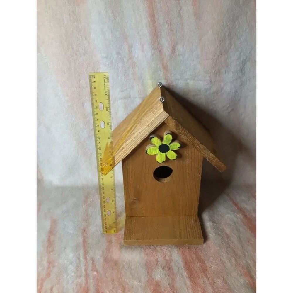Handmade Birdhouse With Pretty Yellow Flower